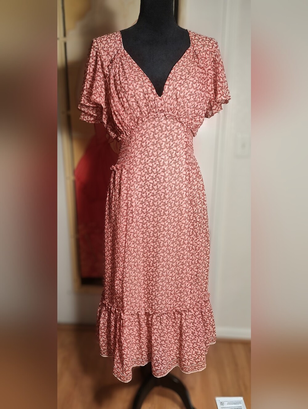 EUC Red And Pink Floral V-Neck Maxi Dress By Max Studio